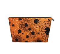 Mexpekil Spider Web Orange Makeup Bag Waterproof Cosmetics Storage Organiser Bags Small Makeup Case Pouch Portable Travel Accessories Gifts for Women Men Girls