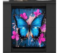 Mexpekil Splash Blue Butterfly Dishwasher Magnet Cover 21x26Inch Decorative Dish Washer Sticker for Front Door Waterproof Kitchen Appliance Panel Magnetic Decal