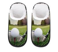Mexpekil Sport Golf Slipper for Women Men Golf Club And Ball Travel Slippers Foldable Indoor Plush Lining Slip on House Slippers Memory Foam Warm Home Sock Shoes L