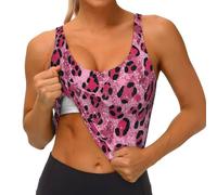 Mexpekil Sports Bras Women U Neck Crop Tank Tops Padded Pink Glitter Leopard Print Girls Summer Top Ladies Activewear Vest for Yoga Gym Workout