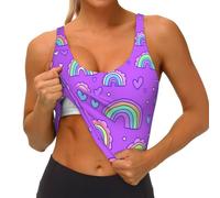 Mexpekil Sports Bras Women U Neck Crop Tank Tops Padded Small Rainbows Hearts Girls Summer Top Ladies Activewear Vest for Yoga Gym Workout