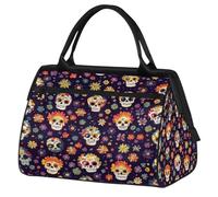 Mexpekil Sports Duffel Bag Day of The Dead Floral Sugar Skull Gym Tote Bag Large Waterproof Travel Overnight Bags for Women Men Camping Dance Yoga Football Swimming