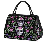 Mexpekil Sports Duffel Bag Sugar Skull Day of The Dead Flowers Gym Tote Bag Large Waterproof Travel Overnight Bags for Women Men Camping Dance Yoga Football Swimming