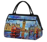 Mexpekil Sports Duffel Bag Watercolor Retro London Big Ben Gym Tote Bag Large Waterproof Travel Overnight Bags for Women Men Camping Dance Yoga Football Swimming