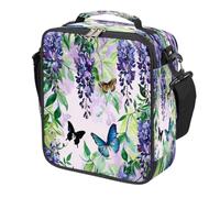 Mexpekil Spring Butterfly Purple Wisteria Kids Lunch Bag Boys Girls, Square Thermal Insulated Lunch Box, Reusable Cooler Tote for School Picnic Travel