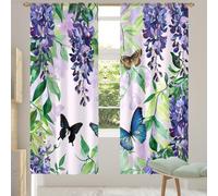 Mexpekil Spring Butterfly Purple Wisteria Voile Curtains 78 Drop Pair, Semi Sheer Curtains for Living Room Bedroom Home Kitchen, 55 inches Wide, 2 Panels