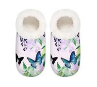 Mexpekil Spring Butterfly Purple Wisteria Women's Slippers Size 10.5-12 Soft Fuzzy House Slipper Non Slip Home Shoes for Women Men Ladies