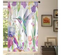 Mexpekil Spring Hummingbird Iris Floral Voile Curtains 78 Drop, Semi Sheer Curtains for Living Room Bedroom Home Kitchen, 55 inches Wide, 1 Panel