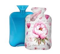 Mexpekil Spring Pink Peony Flower Hot Water Bottle with Cover, 2L PVC Hot Water Bag for Pain Relief, Feet, Back, Warmth