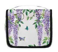Mexpekil Spring Purple Wisteria Butterfly Toiletry Bag for Women Men Ladies, Waterproof Hanging Travel Wash Bag with Hook, Cosmetic Makeup Bag Organiser