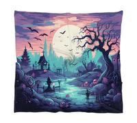 Mexpekil Square Silk Scarf Halloween Moon Bats Art Painting Head Scarf for Women Hair Headband Satin Scarves Bandanas Neckerchief Women Gift Kerchief