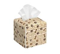 Mexpekil Square Tissue Box Cover Brown Dog Bone Paw Print Stripes PU Leather Waterproof Tissue Box Holder Facial Paper Tissue Cube for Car Bathroom Kitchen