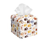 Mexpekil Square Tissue Box Cover Cat Dog Paw Print PU Leather Waterproof Tissue Box Holder Facial Paper Tissue Cube for Car Bathroom Kitchen
