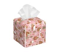 Mexpekil Square Tissue Box Cover Christmas Gingerbread Village Tree Pattern PU Leather Waterproof Tissue Box Holder Facial Paper Tissue Cube for Car Bathroom Kitchen