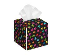 Mexpekil Square Tissue Box Cover Colorful Animal Cat Dog Paw Print PU Leather Waterproof Tissue Box Holder Facial Paper Tissue Cube for Car Bathroom Kitchen