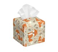 Mexpekil Square Tissue Box Cover Cute Cartoon Fox Pattern PU Leather Waterproof Tissue Box Holder Facial Paper Tissue Cube for Car Bathroom Kitchen