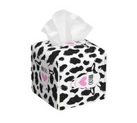 Mexpekil Square Tissue Box Cover Cute Cow Print Love Heart PU Leather Waterproof Tissue Box Holder Facial Paper Tissue Cube for Car Bathroom Kitchen