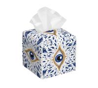 Mexpekil Square Tissue Box Cover ethnic blue paisley eyes art PU Leather Tissue Box Cover Cube Tissue Box Holder for Bathroom Car Napkins Facial Tissue Dispenser Cover