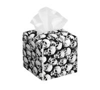 Mexpekil Square Tissue Box Cover Halloween Skull Pattern PU Leather Waterproof Tissue Box Holder Facial Paper Tissue Cube for Car Bathroom Kitchen