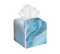 Mexpekil Square Tissue Box Cover Leather Tissue Box Holder Waterproof Cube Tissues Storage Box Decorative Organizer for Home Car Office (Llight Blu Gold Marble)