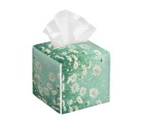 Mexpekil Square Tissue Box Cover Leather Tissue Box Holder Waterproof Cube Tissues Storage Box Decorative Organizer for Home Car Office (Daisies Green)