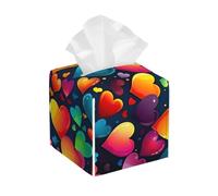 Mexpekil Square Tissue Box Cover Multicolored Love Heart Pattern Pu Leather Tissue Box Cover Cube Tissue Box Holder For Bathroom Car Napkins Facial Tissue Dispenser Cover