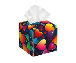 Mexpekil Square Tissue Box Cover Multicolored Love Heart Pattern Pu Leather Tissue Box Cover Cube Tissue Box Holder For Bathroom Car Napkins Facial Tissue Dispenser Cover
