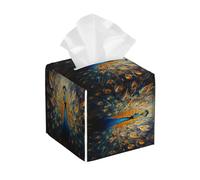 Mexpekil Square Tissue Box Cover Peacock Bird Art Pu Leather Tissue Box Cover Cube Tissue Box Holder For Bathroom Office Car Kitchen Napkins Facial Tissue Dispenser Cover