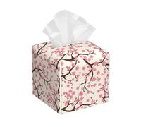 Mexpekil Square Tissue Box Cover Pink Japanese Cherry Blossom Flowers PU Leather Waterproof Tissue Box Holder Facial Paper Tissue Cube for Car Bathroom Kitchen