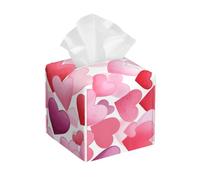 Mexpekil Square Tissue Box Cover Pink Love Heart PU Leather Waterproof Tissue Box Holder Facial Paper Tissue Cube for Car Bathroom Kitchen