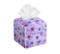 Mexpekil Square Tissue Box Cover Purple Wild Flowers Pu Leather Tissue Box Cover Cube Tissue Box Holder For Bathroom Office Car Kitchen Napkins Facial Tissue Dispenser Cover