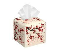 Mexpekil Square Tissue Box Cover Red Japanese Cherry Blossom Flower PU Leather Waterproof Tissue Box Holder Facial Paper Tissue Cube for Car Bathroom Kitchen