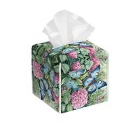 Mexpekil Square Tissue Box Cover Spring Hydrangea Butterflies Pu Leather Tissue Box Cover Cube Tissue Box Holder For Bathroom Car Napkins Facial Tissue Dispenser Cover