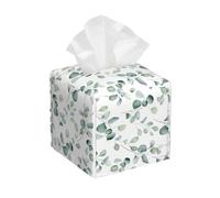 Mexpekil Square Tissue Box Cover Watercolor Green Leaves PU Leather Waterproof Facial Paper Tissue Cube