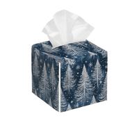 Mexpekil Square Tissue Box Cover, Waterproof Lightweight Leather Tissue Box Holders Cube, Glittering Silver Pine Trees Square Tissues Holder for Bathroom Bedroom Kitchen