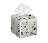 Mexpekil Square Tissue Box Cover, Waterproof Lightweight Leather Tissue Box Holders Cube, Green Leaves Watercolor Square Tissues Holder for Bathroom Bedroom Kitchen