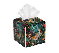 Mexpekil Square Tissue Box Cover, Waterproof Lightweight Leather Tissue Box Holders Cube, Jungle Cartoon Tiger Square Tissues Holder for Bathroom Bedroom Kitchen