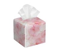 Mexpekil Square Tissue Box Cover, Waterproof Lightweight Leather Tissue Box Holders Cube, Watercolor Pink And Gold Marble Square Tissues Holder for Bathroom Bedroom Kitchen