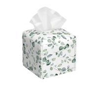 Mexpekil Square Tissue Box Cover With Green Eucalyptus Leaves Pattern - PU Leather Holder for Bathroom Car Napkins and Facial Dispenser