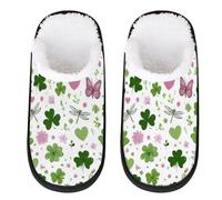 Mexpekil St. Patricks Day Floral Clovers Fluffy Slippers for Women Men L