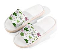 Mexpekil St. Patricks Day Floral Clovers Linen Slippers for Women Men Non-Slip House Shoes Open Toe Summer Sliders Slip on Indoor Outdoor Slipper (7-8)