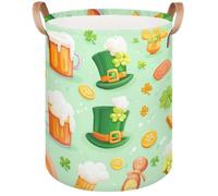 Mexpekil St Patricks Hats Golden Coin Shamrock Laundry Basket Hamper with Handles Waterproof Collapsible Clothes Storage Bucket Toy Organiser for Bathroom Nursery