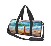 Mexpekil Starfish Seashells Beach Foldable Gym Bag Carry On Travel Duffle Bags Waterproof Woman Men Hand Luggage Bag Large Weekend Overnight Bags for Sports Dance with Removable Strap