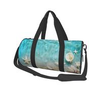 Mexpekil Starfish Shells Sea Foldable Gym Bag Carry On Travel Duffle Bags Waterproof Woman Men Hand Luggage Bag Large Weekend Overnight Bags for Sports Dance with Removable Strap