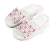 Mexpekil Starlight Pink Bows Linen Slippers for Women Men Non-Slip House Shoes Open Toe Summer Sliders Slip on Indoor Outdoor Slipper (6-6.5)