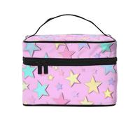 Mexpekil Stars Pink Background Makeup Bag Travel Cosmetic Bags Large Capacity Make Up Organiser Storage Bag Portable Toiletry Bags for Women Girls