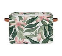 Mexpekil Storage Basket Bin 38x28x24 cm, Fabric Foldable Organiser Box with Handles for Toys, Clothes & Home Organisation, Pink Flower And Leaf