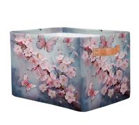 Mexpekil Storage Baskets Art Pink Butterfly Cherry Blossom Flroal Toy Basket with Handles Foldable Fabric Storage Boxes for Shelves Home Office, 38x28x24cm