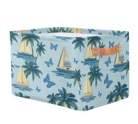 Mexpekil Storage Baskets Palm Tree Sailboat Butterfly Blue Print Toy Basket with Handles Foldable Fabric Storage Boxes for Shelves Home Office, 38x28x24cm