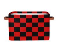 Mexpekil Storage Boxes for Shelves with Handle Collapsible Cube Storage Baskets Black Red Checkered Fabric Shelf Baskets Toy Storage Organiser for Home Nursery 1PC